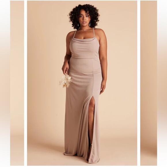 Birdy‎ Grey NWT Bridesmaid Maxi Dress Women’s Size XXL Taupe Cowl Neck Crepe - Picture 1 of 13